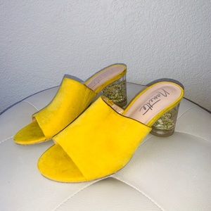 Yellow Shoes with Clear Floral Heel